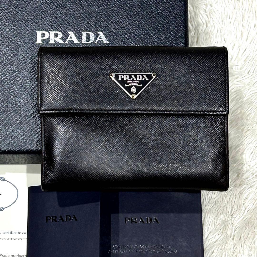 PRADA プラダ サフィアーノ 三角プレート 折り財布 ダークブラウン 焦げ茶