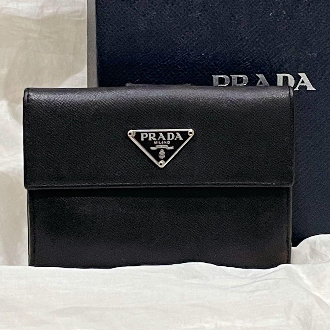 PRADA プラダ サフィアーノ 三角プレート 折り財布 ダークブラウン 焦げ茶