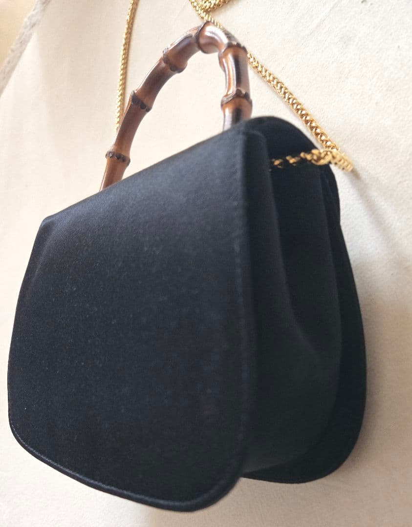SALE❗稀少ヴィンテージGUCCI ブラックサテンミニバンブーバッグ