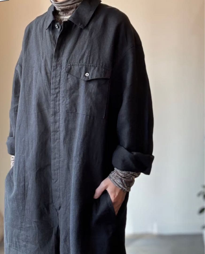 UNIVERSAL TISSU フレンチリネン長袖比翼オールインワン