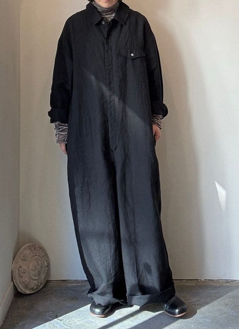 UNIVERSAL TISSU フレンチリネン長袖比翼オールインワン