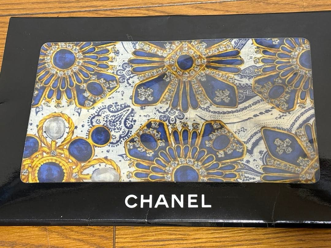 美品＊CHANEL 大判 スカーフ シルク ゴールド　ブルー　花柄　ゴージャス