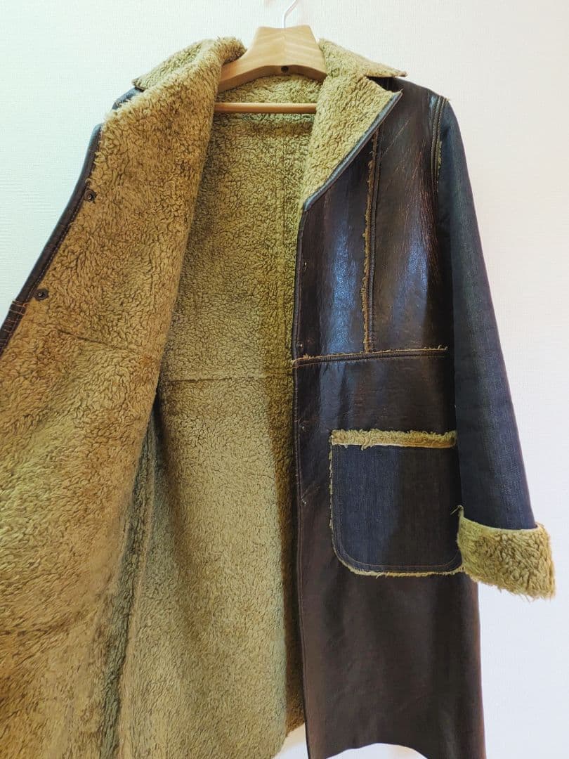 n　ITALY製 90s 00s ロングコート レザーコート ボア