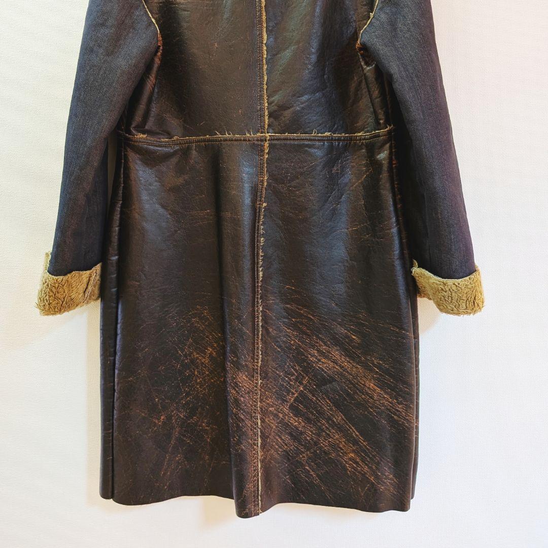 n　ITALY製 90s 00s ロングコート レザーコート ボア