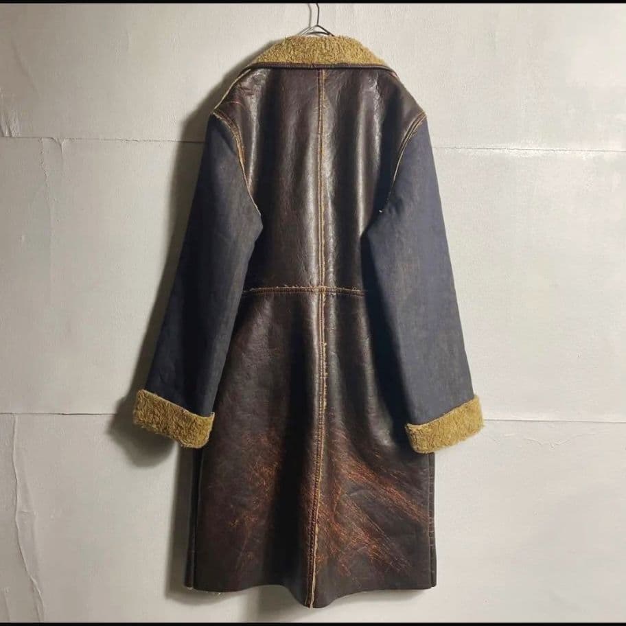 n　ITALY製 90s 00s ロングコート レザーコート ボア