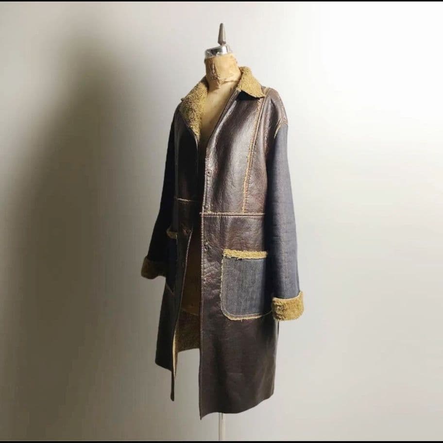 n　ITALY製 90s 00s ロングコート レザーコート ボア