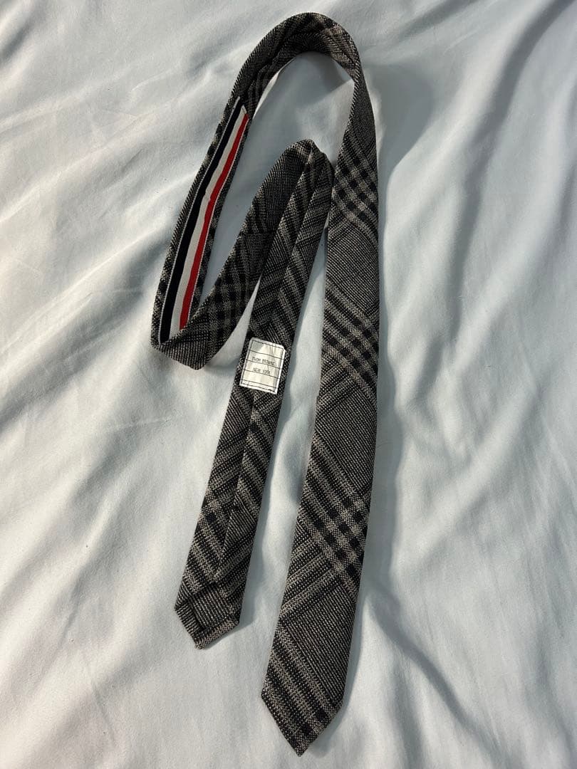 THOM BROWNE チェック柄スリムタイ ダークグレー