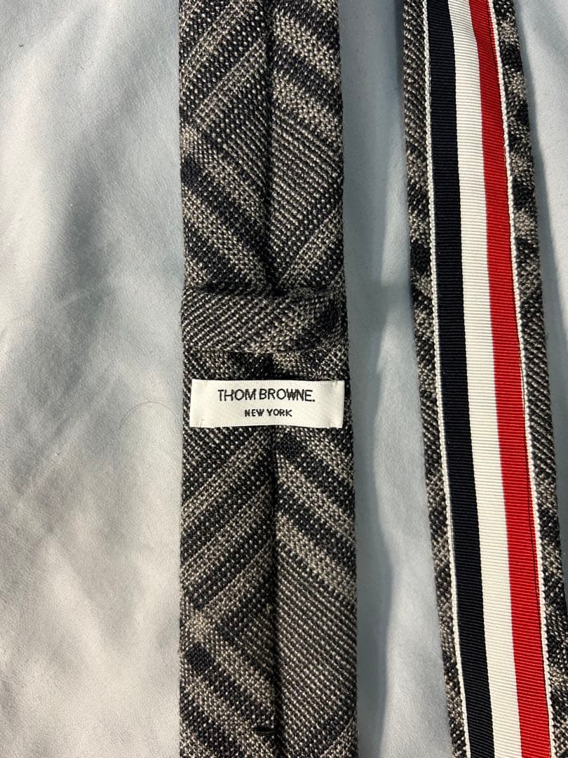 THOM BROWNE チェック柄スリムタイ ダークグレー