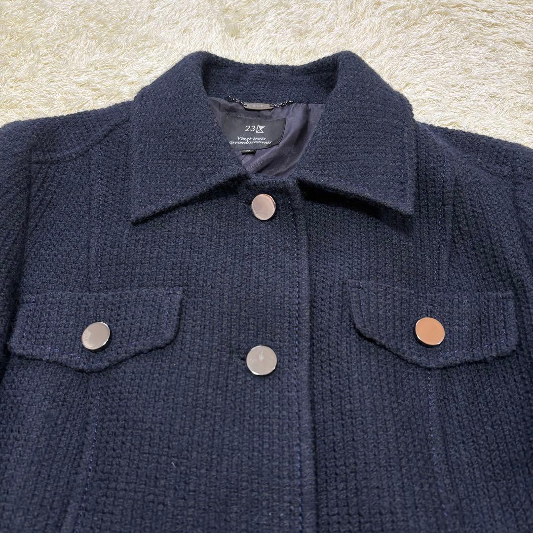 【美品】23区　ツイード　ウール　ジャケット　ネイビー　大きめサイズ　48 5L