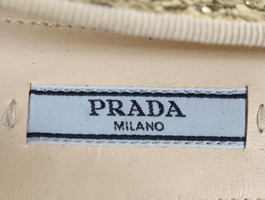 ▲PRADA/プラダ グリッター フラットシューズ ゴールド