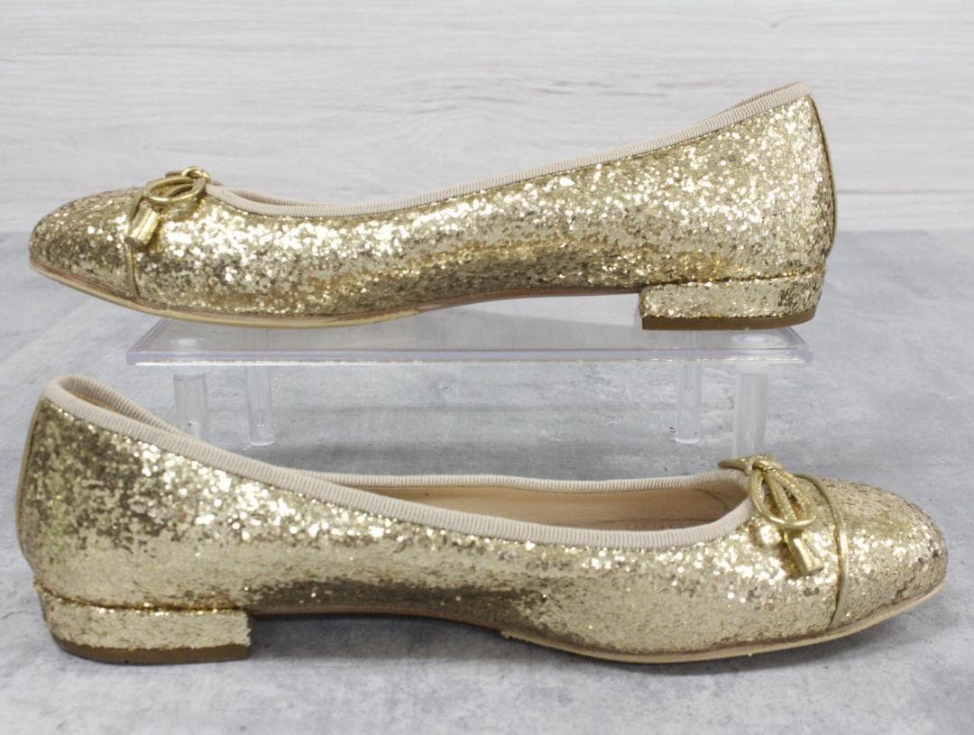 ▲PRADA/プラダ グリッター フラットシューズ ゴールド