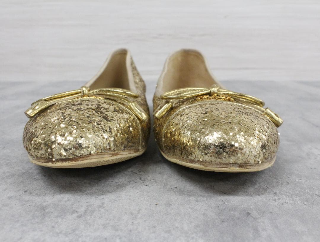▲PRADA/プラダ グリッター フラットシューズ ゴールド