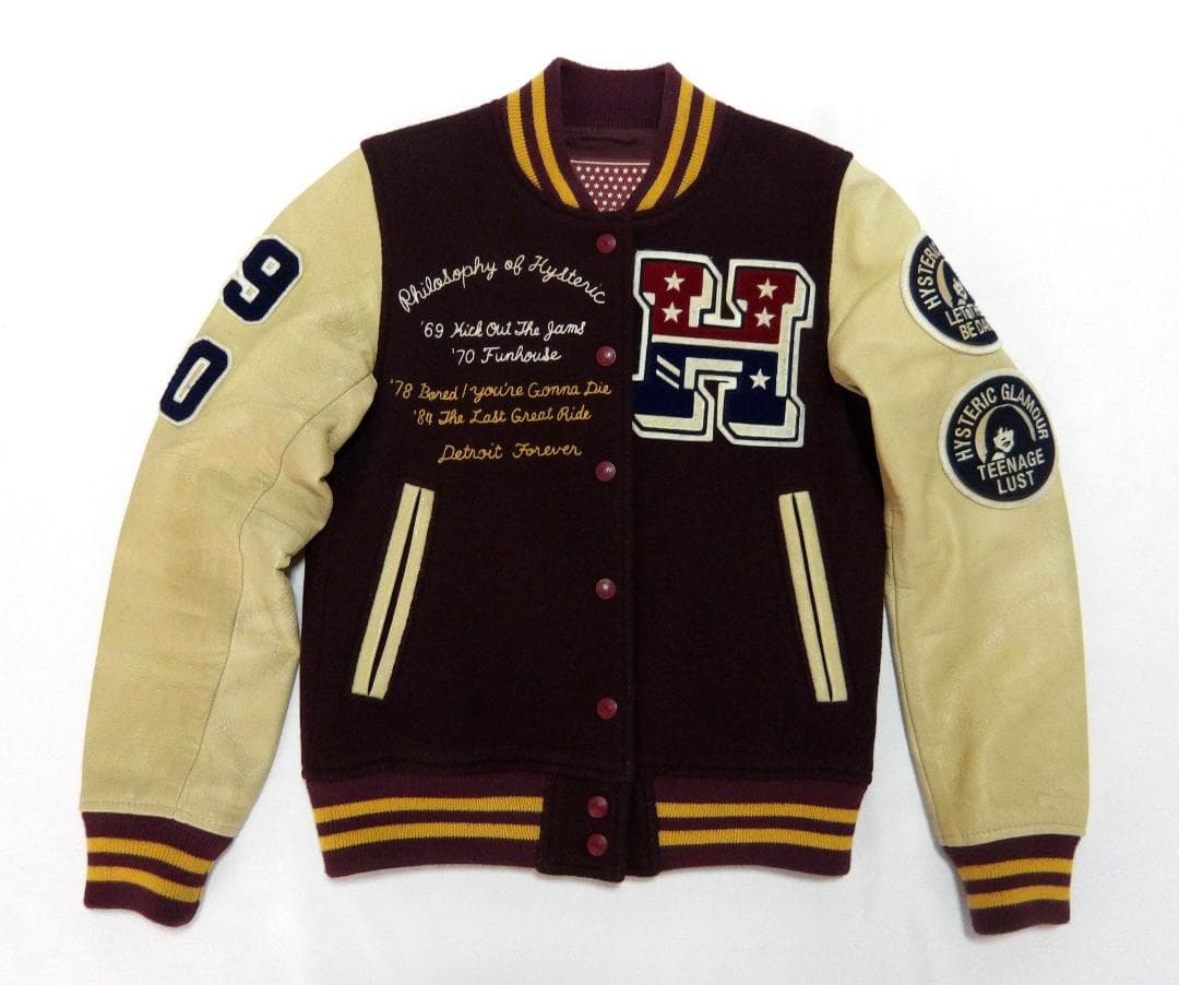 HYSTERIC GLAMOUR ヒステリックグラマー 袖革スタジャン フリー