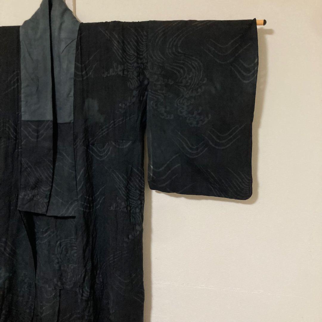 本麻　洗える長襦袢　カラー襦袢　黒　リサイクル　tn