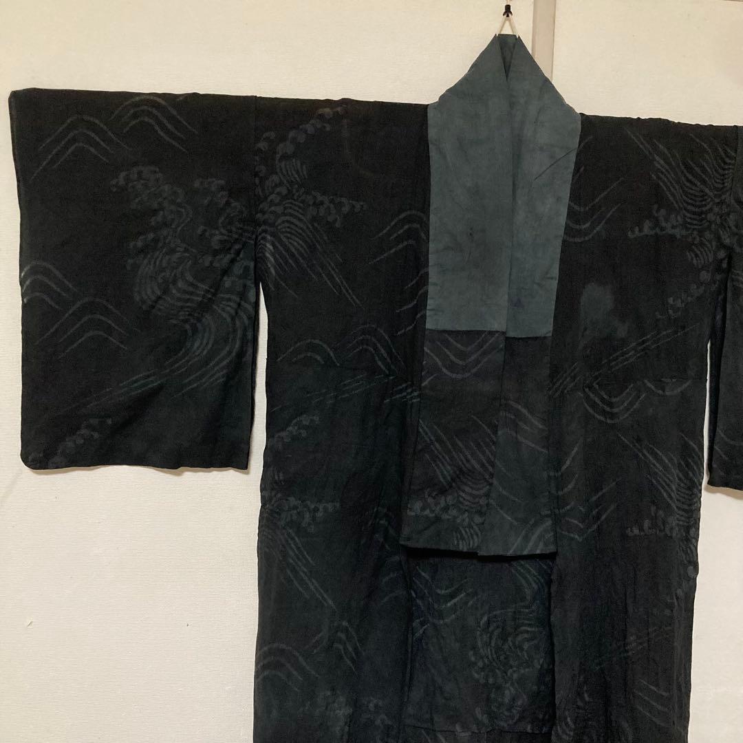 本麻　洗える長襦袢　カラー襦袢　黒　リサイクル　tn