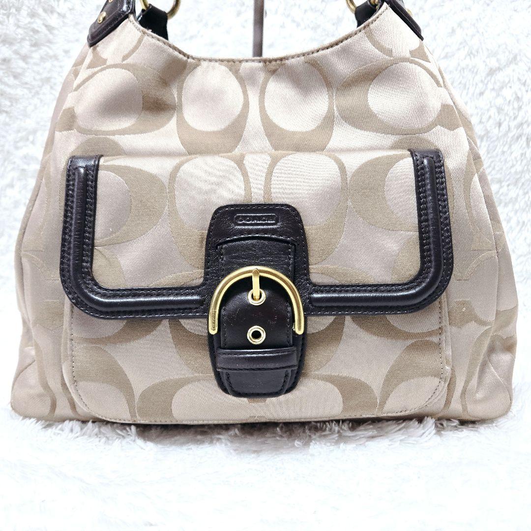 COACH シグネチャー ハンドバッグ ゴールド金具 茶 レザー