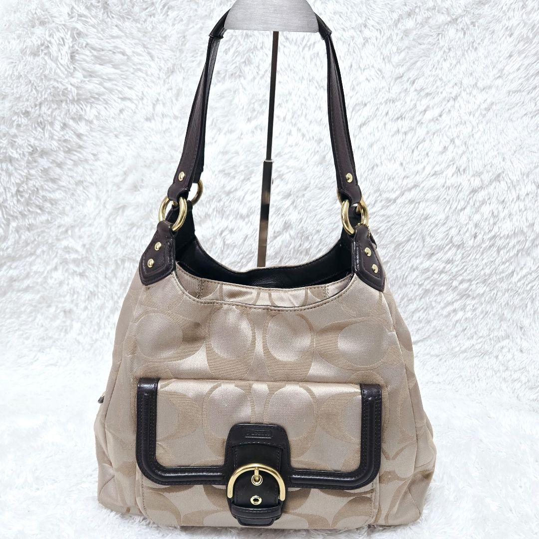 COACH シグネチャー ハンドバッグ ゴールド金具 茶 レザー