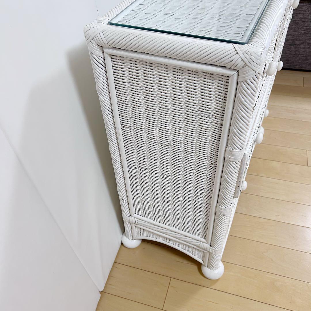 フレンチカントリーラタン　籐　3段チェスト　ホワイトラタン　丸脚　白家具　姫家具