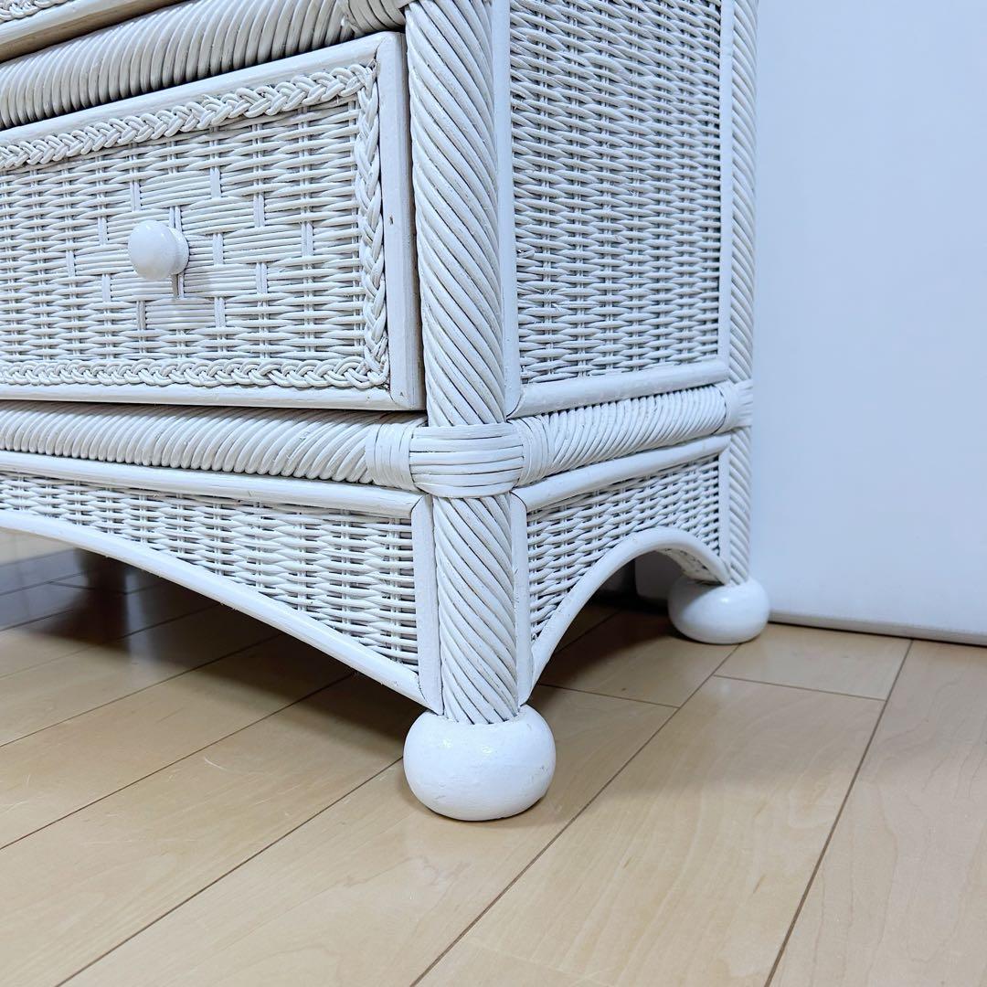 フレンチカントリーラタン　籐　3段チェスト　ホワイトラタン　丸脚　白家具　姫家具