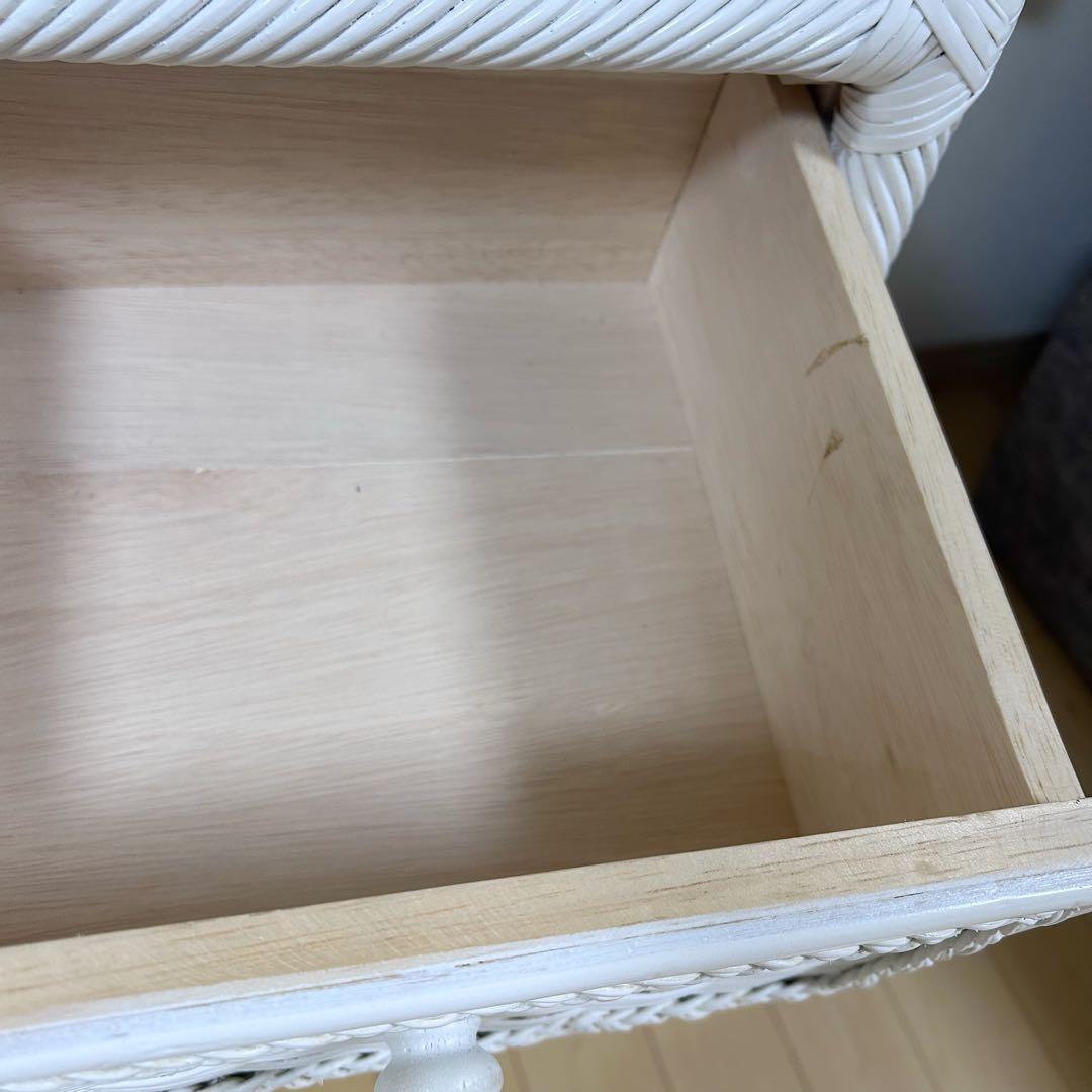 フレンチカントリーラタン　籐　3段チェスト　ホワイトラタン　丸脚　白家具　姫家具