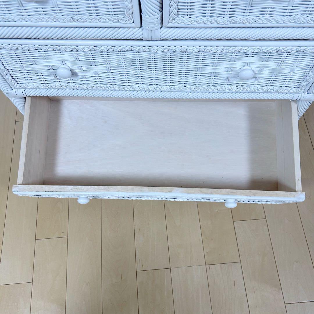 フレンチカントリーラタン　籐　3段チェスト　ホワイトラタン　丸脚　白家具　姫家具