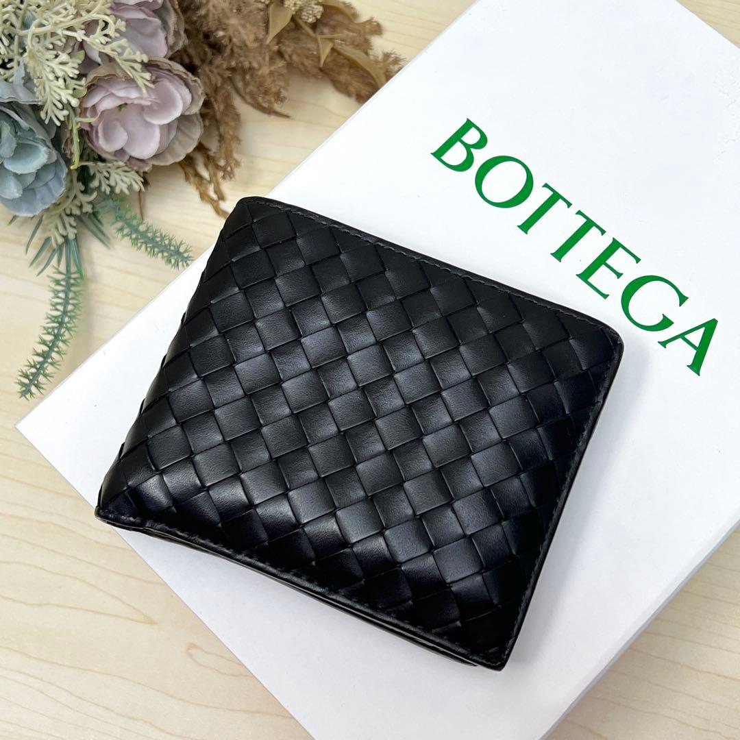 ボッテガヴェネタ 二つ折り財布 イントレチャート ブラック コンパクトウォレット