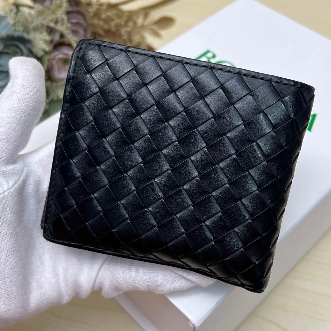 ボッテガヴェネタ 二つ折り財布 イントレチャート ブラック コンパクトウォレット