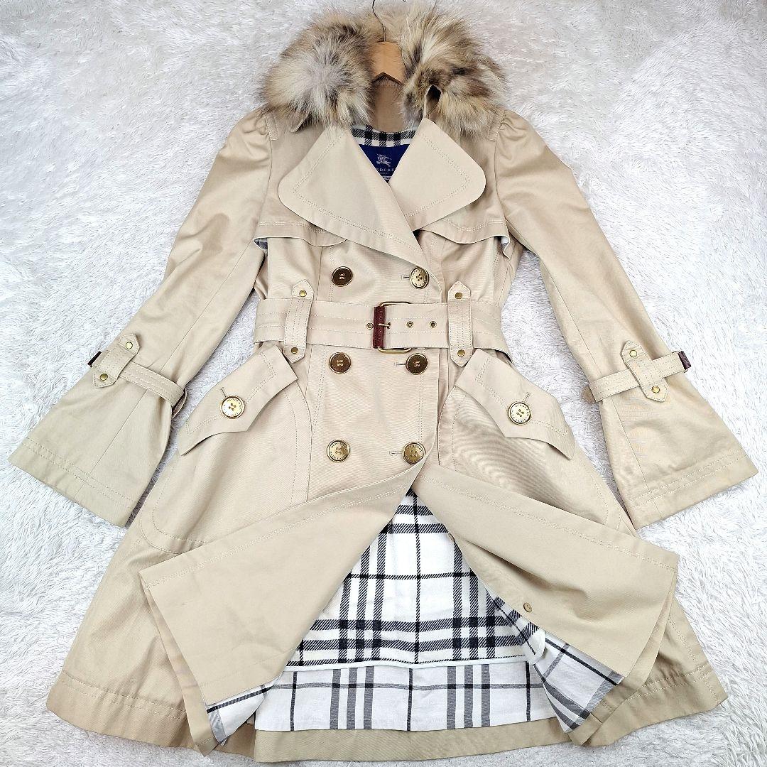 美品✨BURBERRYブルーレーベル　トレンチコート　フォックスファー　金釦　M