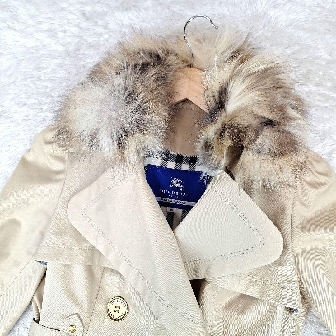 美品✨BURBERRYブルーレーベル　トレンチコート　フォックスファー　金釦　M