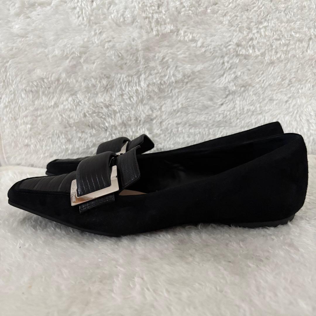 美品✨sergio rossi バックル付き クロコ型押し スクエアトゥ