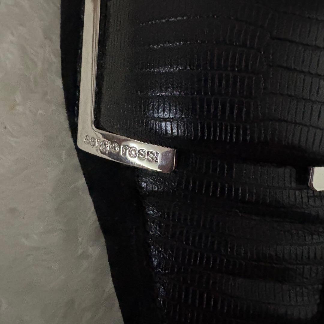 美品✨sergio rossi バックル付き クロコ型押し スクエアトゥ