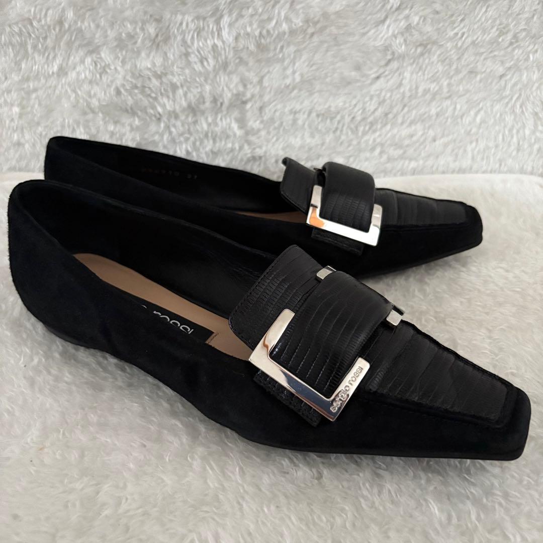 美品✨sergio rossi バックル付き クロコ型押し スクエアトゥ