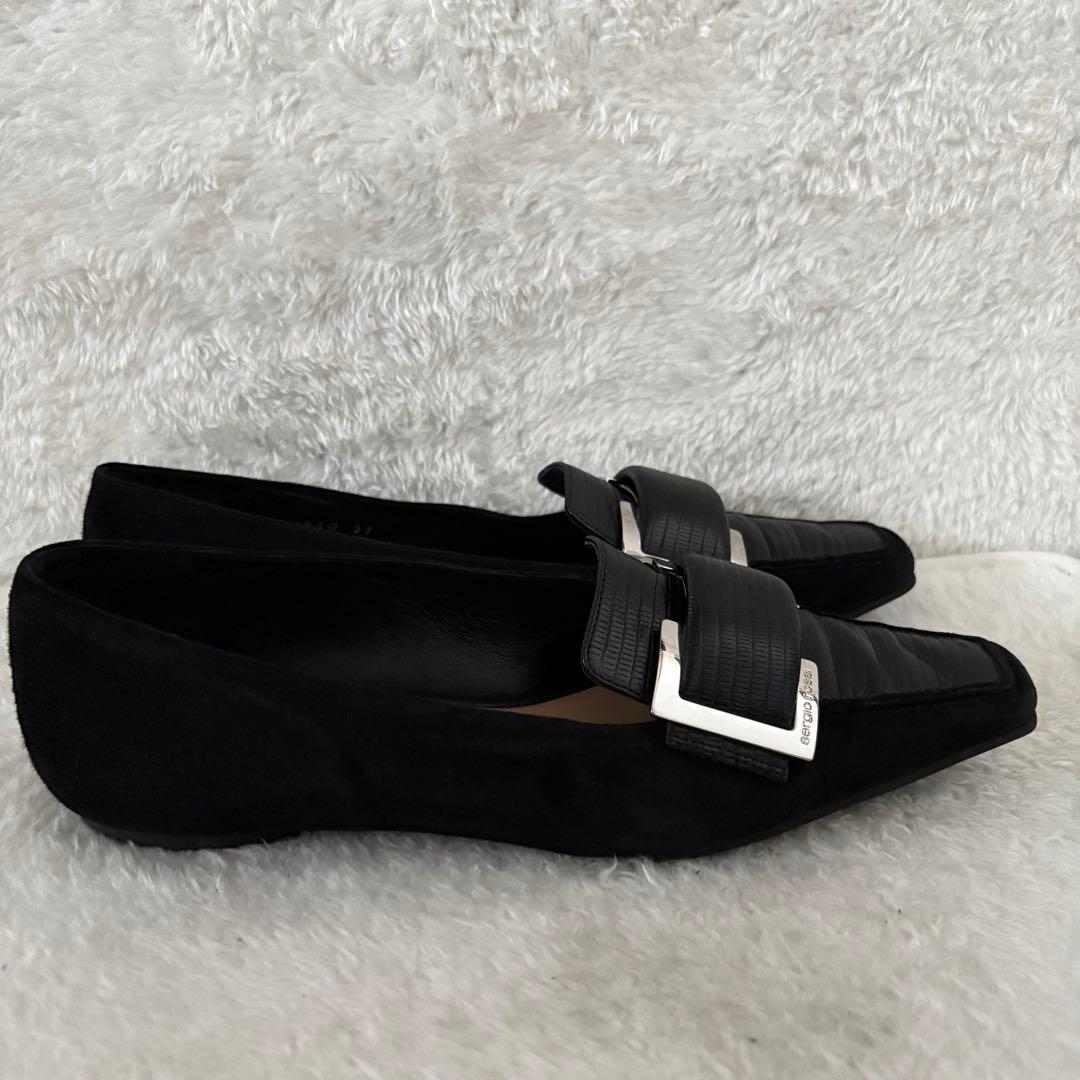 美品✨sergio rossi バックル付き クロコ型押し スクエアトゥ