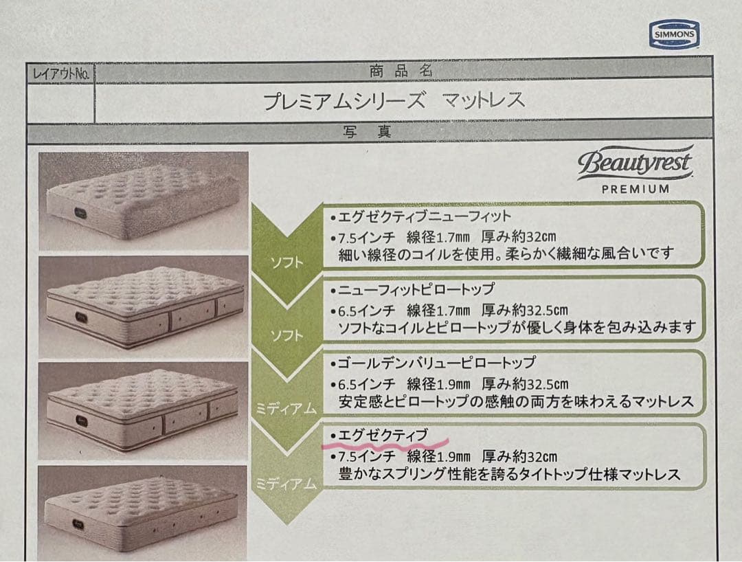 シモンズ　ビューティーレスト　プレミアム　エグゼクティブ　セミダブル
