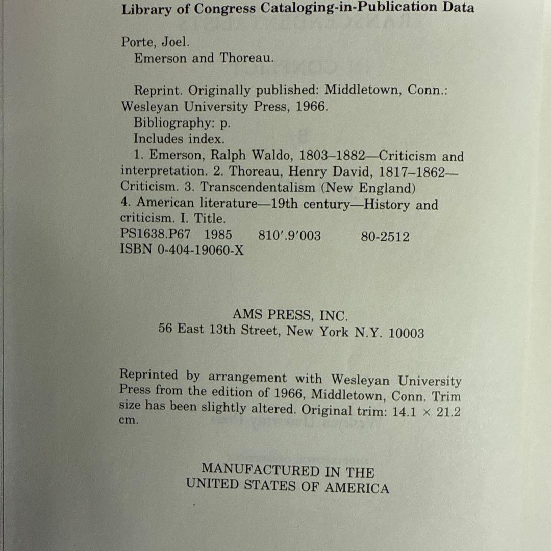 洋書 Emerson and Thoreau: Transcendentalists