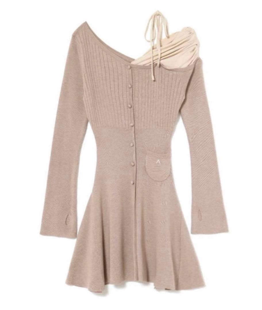 andmary Helen knit flare mini dress ベージュ