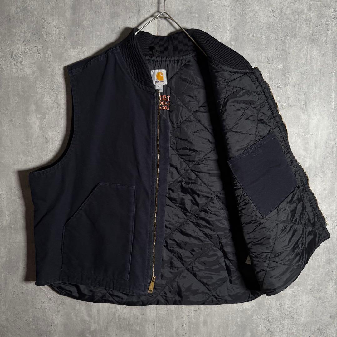 ⭐️希少⭐️カーハート ダック地ベスト 2XL 企業物 刺繍 ネイビー V01