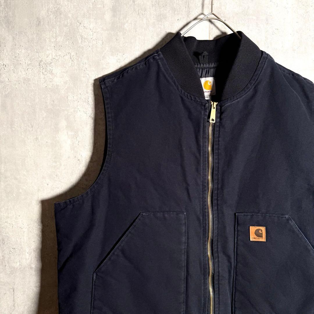 ⭐️希少⭐️カーハート ダック地ベスト 2XL 企業物 刺繍 ネイビー V01