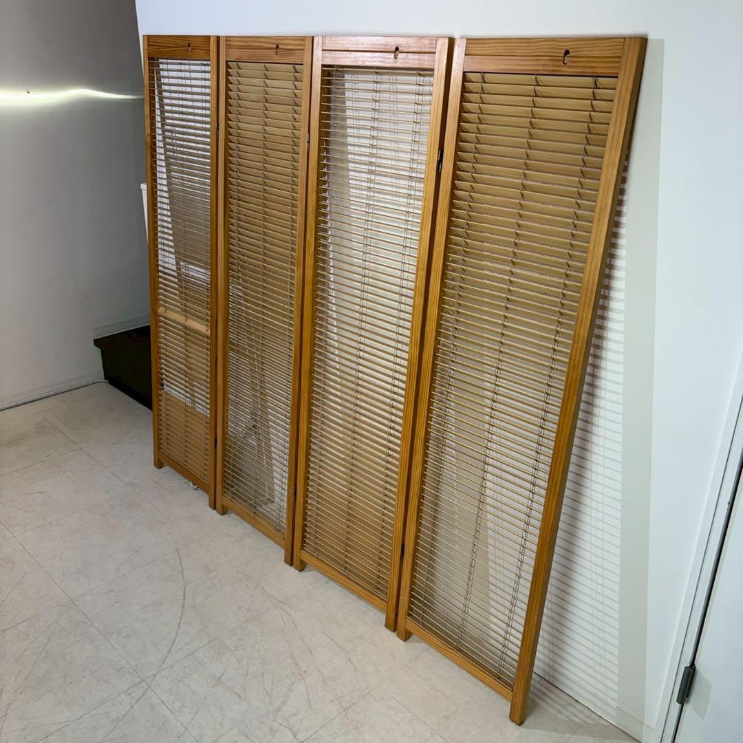 北欧レトロ　4面　パーテーション　ブラインド型　木製