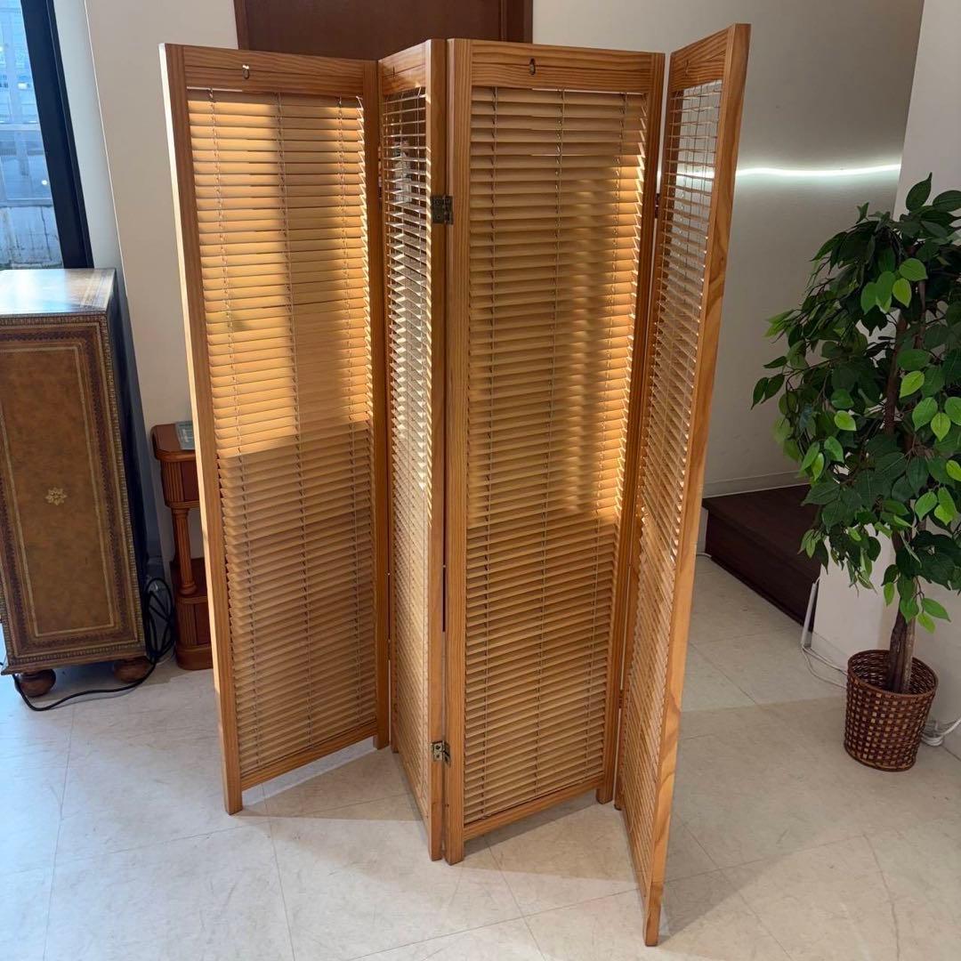 北欧レトロ　4面　パーテーション　ブラインド型　木製