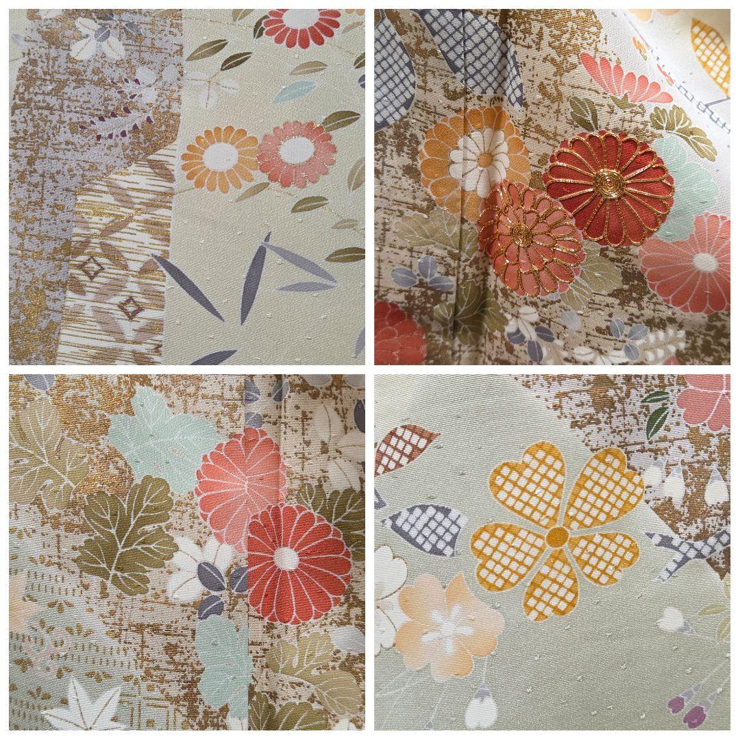 C◆着物くつろぎ 季節の花々 金彩 金駒刺繍 菊 桜 袷 正絹 訪問着 着物