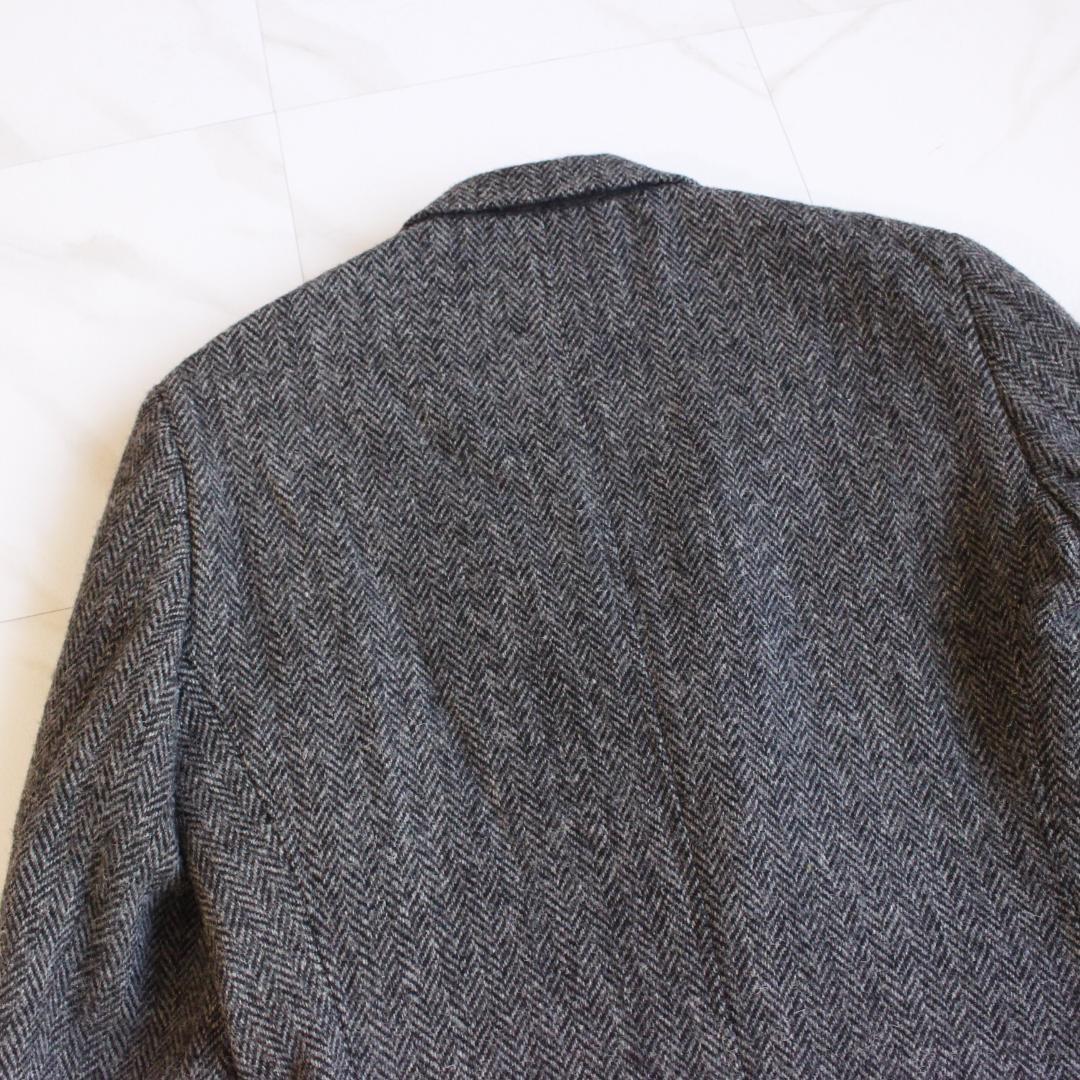 Harris Tweed ヘリンボーンテーラードジャケット グレー ウール M