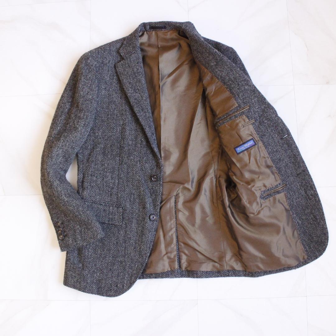 Harris Tweed ヘリンボーンテーラードジャケット グレー ウール M