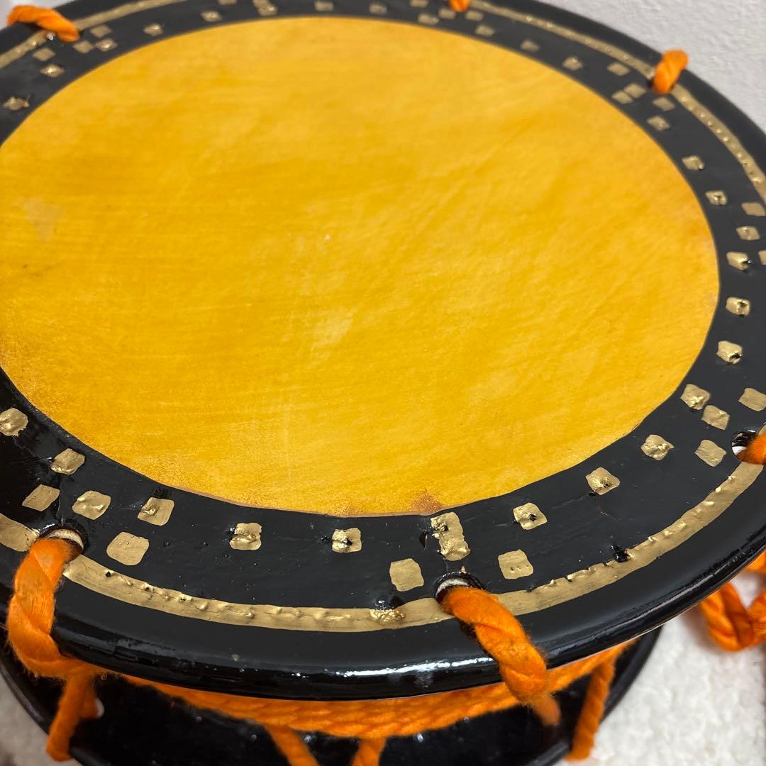 美品　和太鼓 木製 バチ付き　34cm×17cm