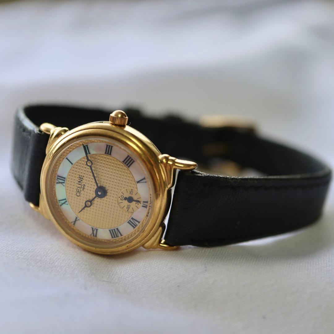 CELINE ローマン スモセコ ラウンド シェル レディース腕時計 1382