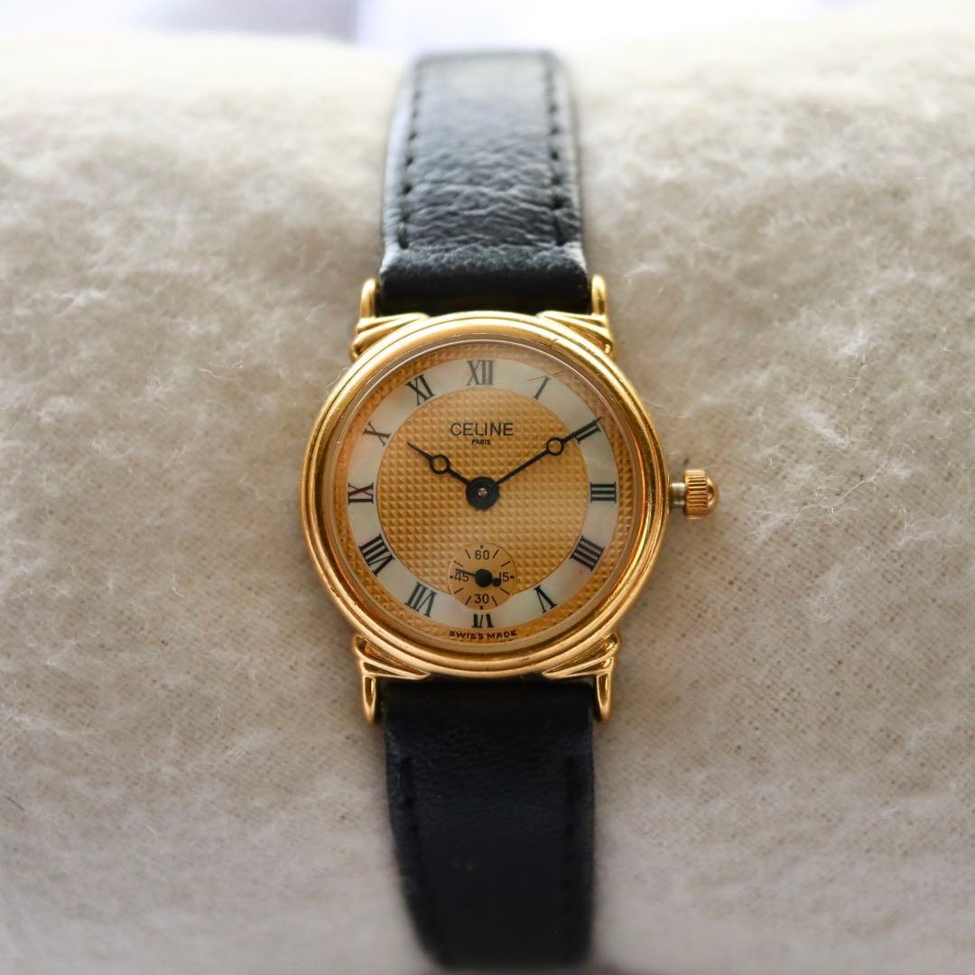 CELINE ローマン スモセコ ラウンド シェル レディース腕時計 1382