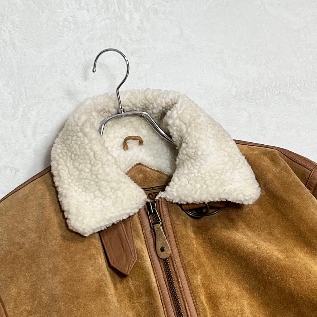 B-3 フライト ムートンジャケット レザー牛革 ボア チンストラップ キャメル