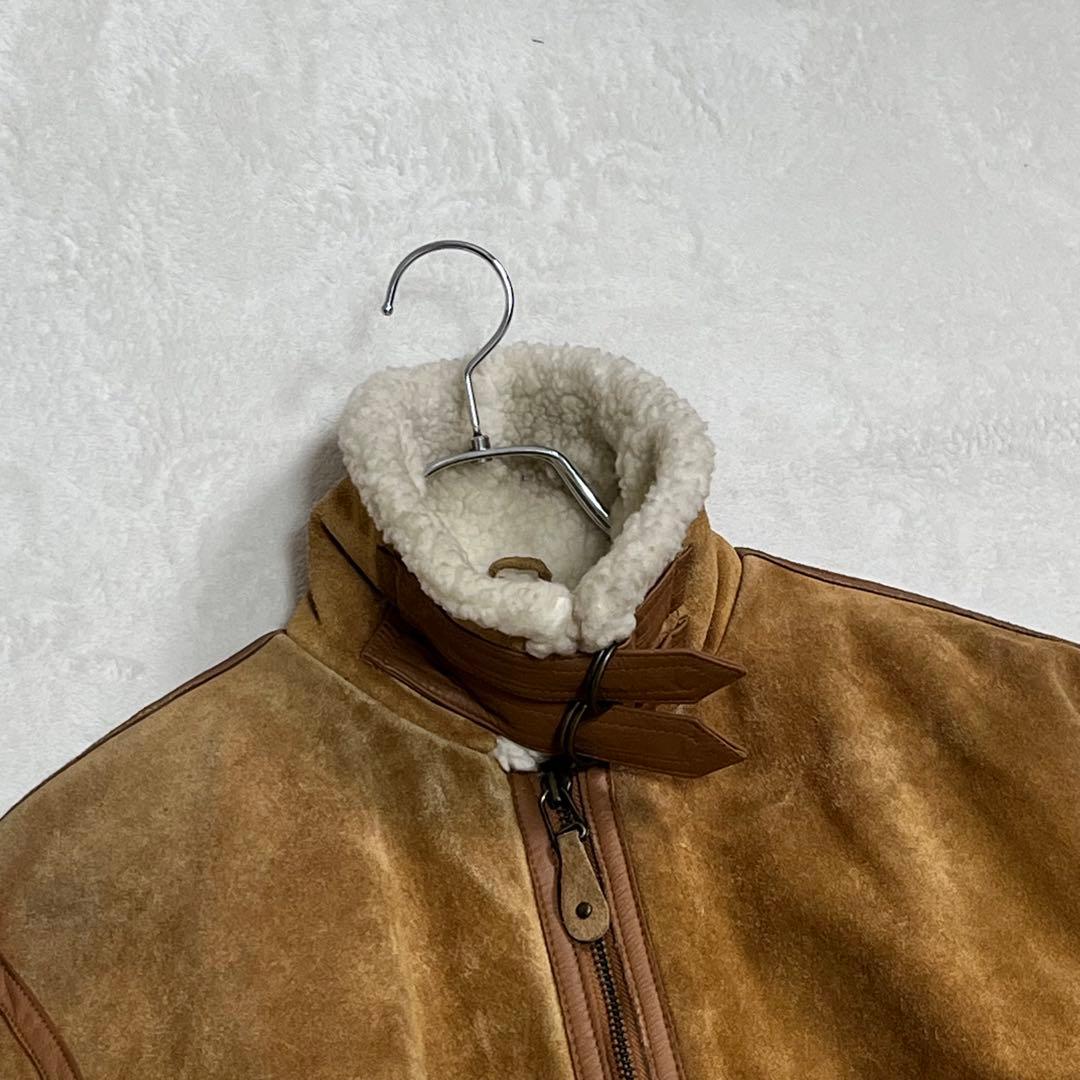 B-3 フライト ムートンジャケット レザー牛革 ボア チンストラップ キャメル
