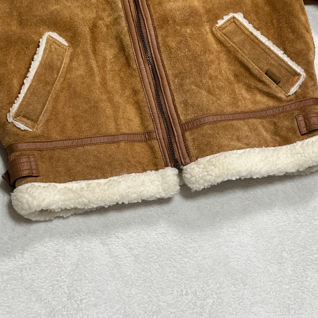 B-3 フライト ムートンジャケット レザー牛革 ボア チンストラップ キャメル