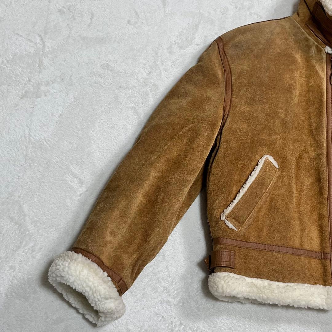 B-3 フライト ムートンジャケット レザー牛革 ボア チンストラップ キャメル